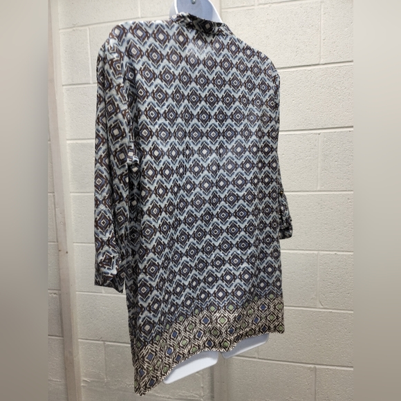 Liz & Co Women Blouse Pretty Shades of Blue Brown and Green - Picture 10 of 10